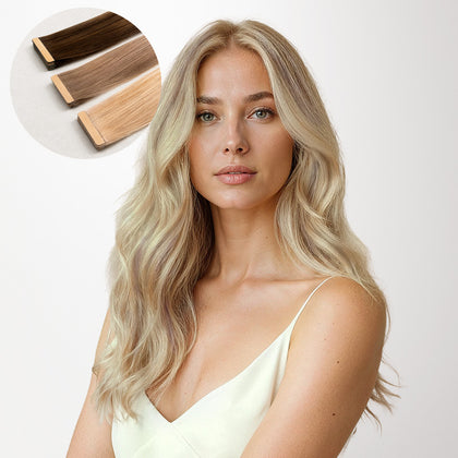Ash Blonde Highlights (17A/60A) Tape-Ins 50g_100% Remy Human Hair extensions and accessories.