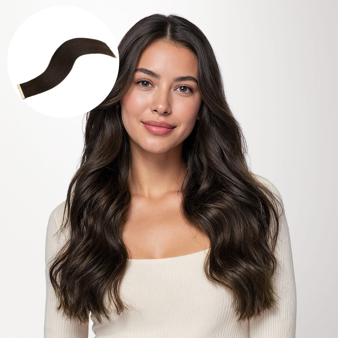 Dark Brown (2) Mini Tape-Ins 40g – 100% Remy Human Hair.