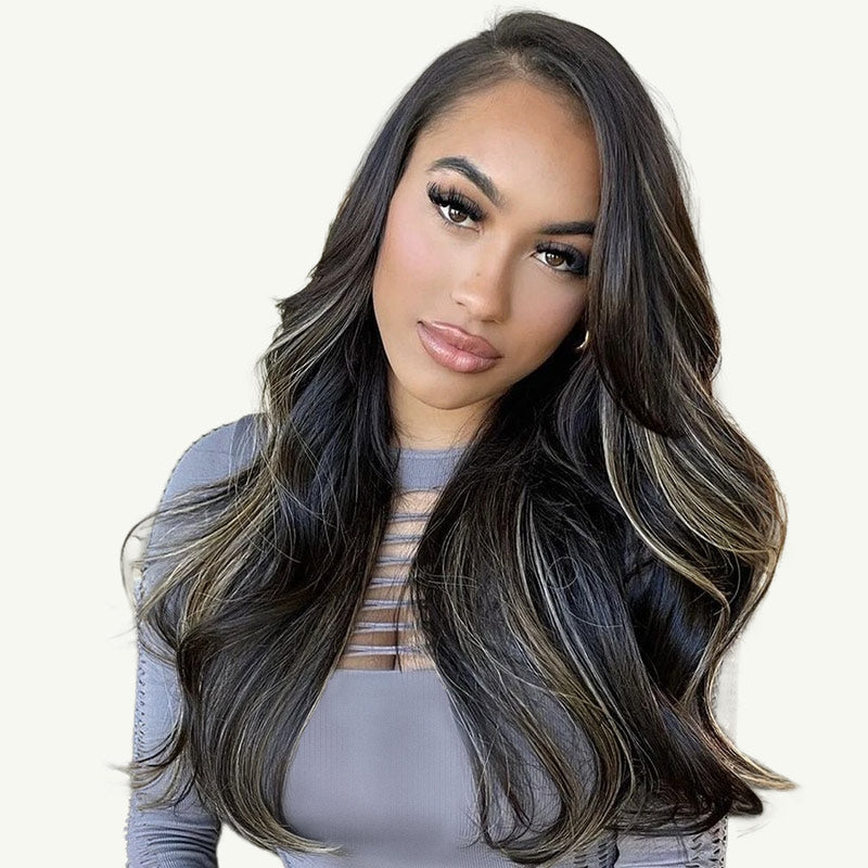 Black to Light Blonde Balayage (1B/16/1B) Sew-In Weft Hair Extensions (80g-110g) – 100% Remy Human Hair.