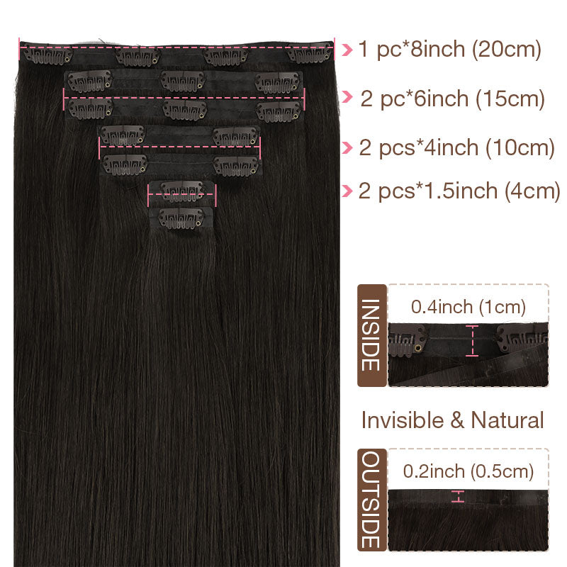 Seamless Clip-Ins – 100% Remy Human Hair.