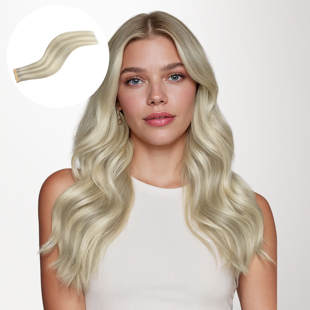 Ash Blonde Highlights (17A/60A) Mini Tape-Ins 40g – 100% Remy Human Hair.