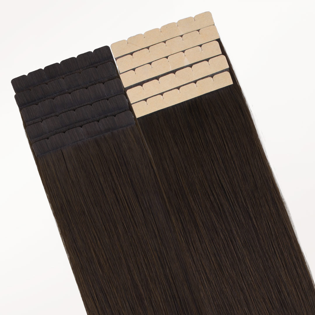 Dark Brown (2) Mini Tape-Ins 40g – 100% Remy Human Hair.