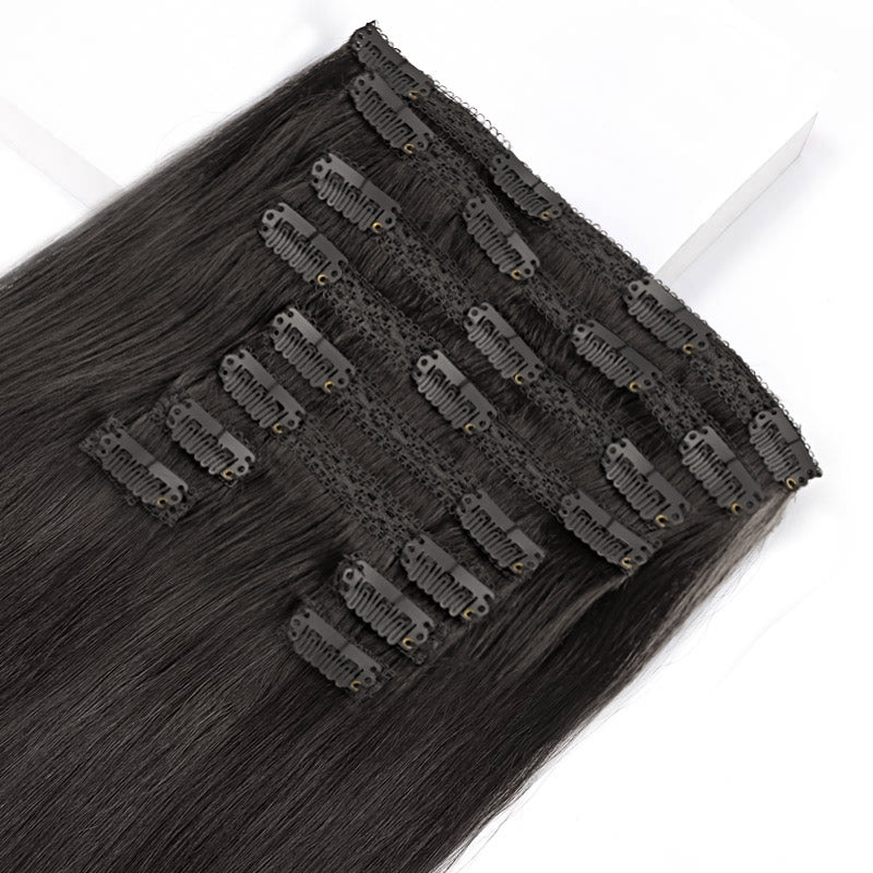 16" Platinum Blonde Balayage (17/22/60) Double Drawn Clip in 160g – 100% Remy Human Hair.
