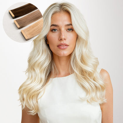 Platinum Blonde (60A) Tape-Ins 50g_100% Remy Human Hair extensions and accessories.