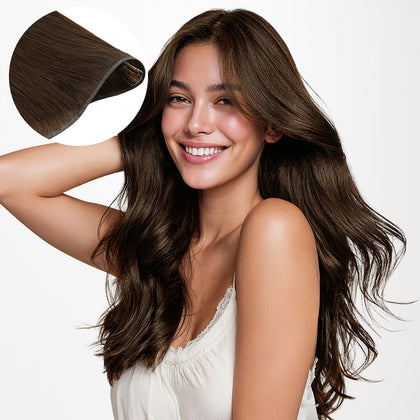 Chocolate Brown (4A) Genius Weft Hair Extensions (50-120g)_100% Remy Human Hair.