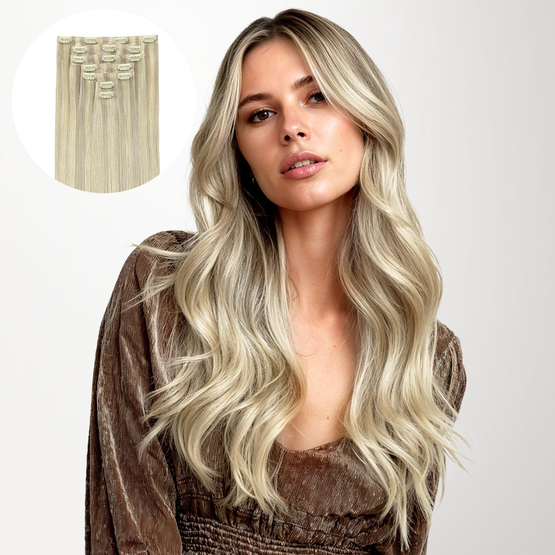 Ash Blonde Highlights (17A/60A) Seamless Clip-Ins (130g-160g) – 100% Remy Human Hair.