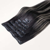Black To Light Blonde Balayage (1B/16/1B) Seamless Clip-Ins (130g-150g) – 100% Remy Human Hair by GOO GOO Hair.
