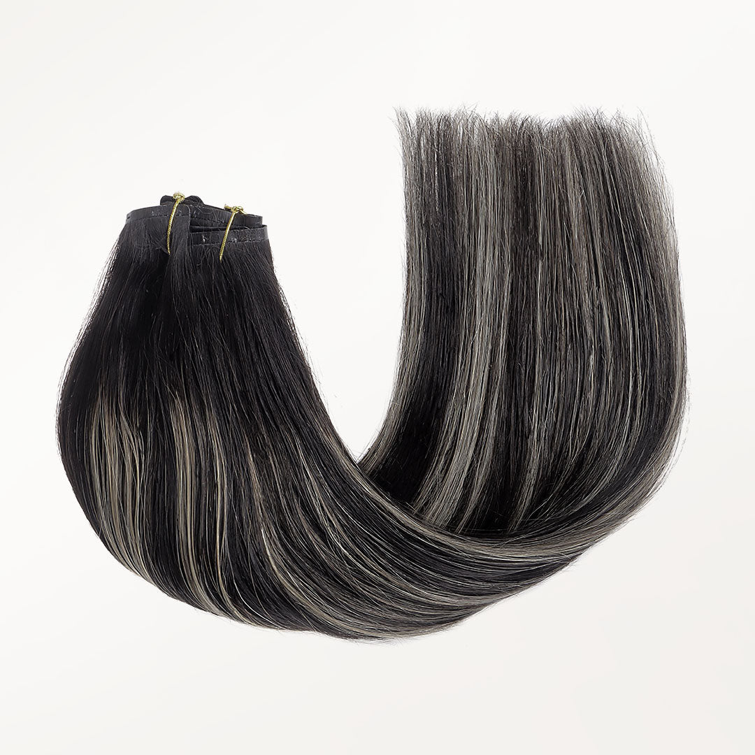 Black To Light Blonde Balayage (1B/16/1B) Seamless Clip-Ins (130g-150g) – 100% Remy Human Hair by GOO GOO Hair.