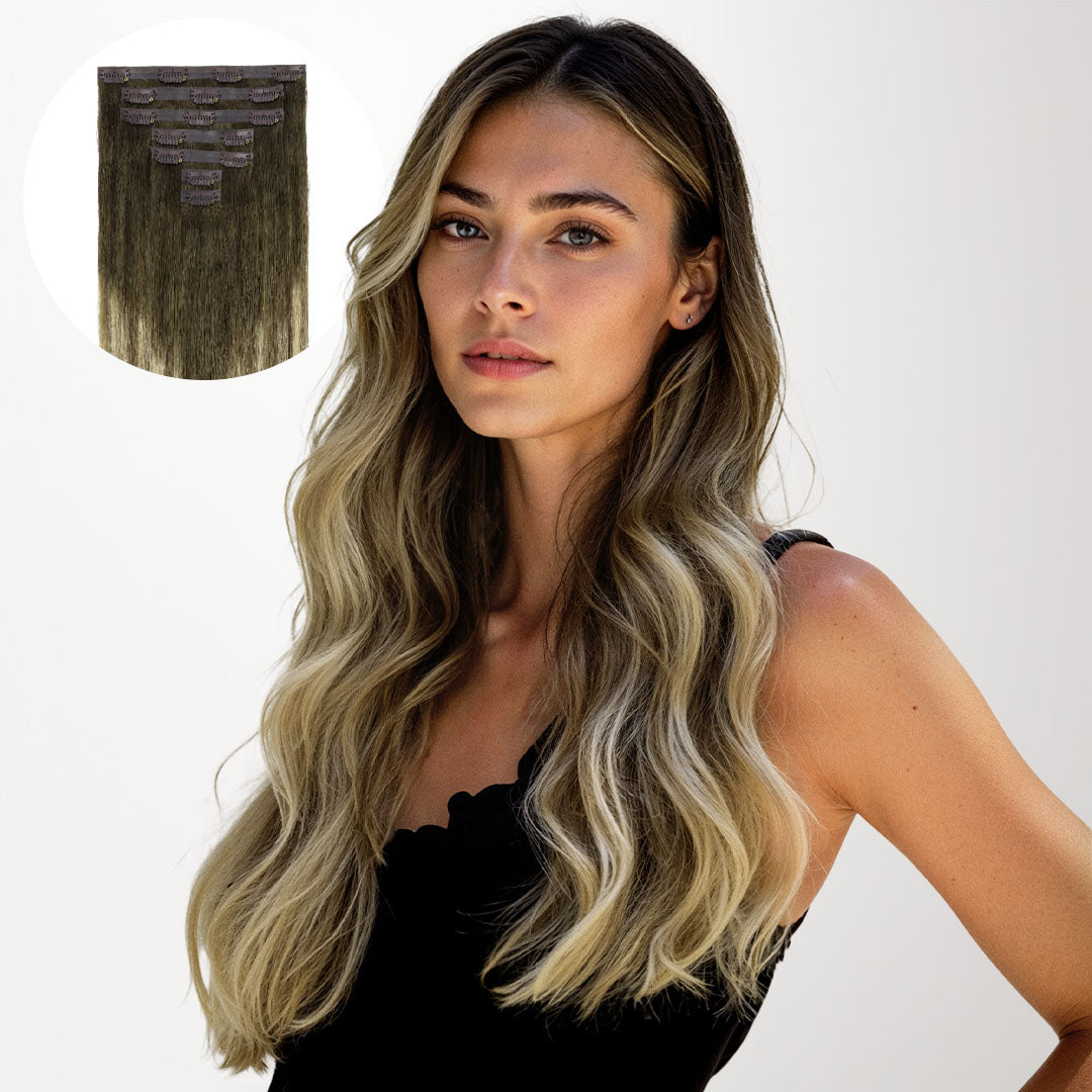 Bleach Blonde Balayage (3/8/613) Seamless Clip-Ins (130g-150g) – 100% Remy Human Hair by GOO GOO Hair.