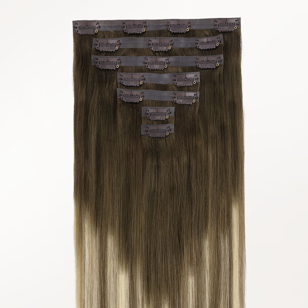Bleach Blonde Balayage (3/8/613) Seamless Clip-Ins (130g-150g) – 100% Remy Human Hair by GOO GOO Hair.