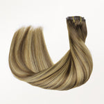 Caramel Blonde Balayage (4/27/4) Seamless Clip-Ins (130g-150g) – 100% Remy Human Hair by GOO GOO Hair.