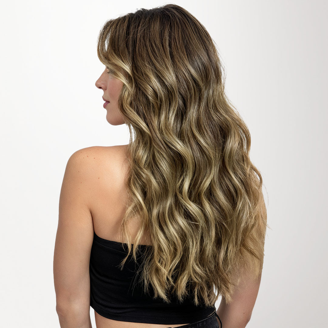 Caramel Blonde Balayage (4/27/4) Seamless Clip-Ins (130g-150g) – 100% Remy Human Hair by GOO GOO Hair.