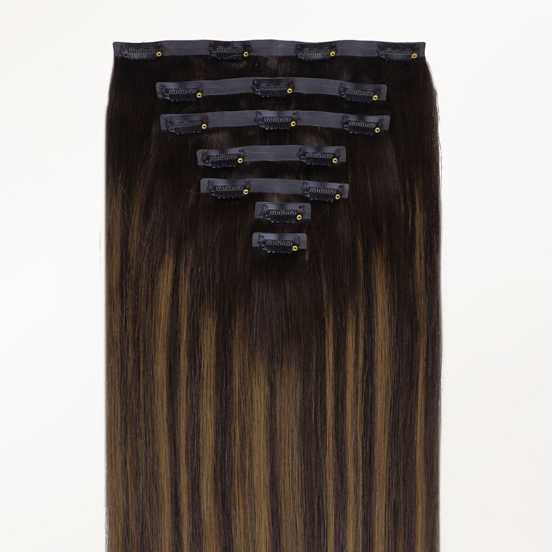 Dark Brown Balayage (2/6/2) Seamless Clip-Ins (130g-150g) – 100% Remy Human Hair by GOO GOO Hair.