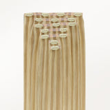 Light Blonde Highlights (16/22A) Seamless Clip-Ins (130g-150g) – 100% Remy Human Hair by GOO GOO Hair.