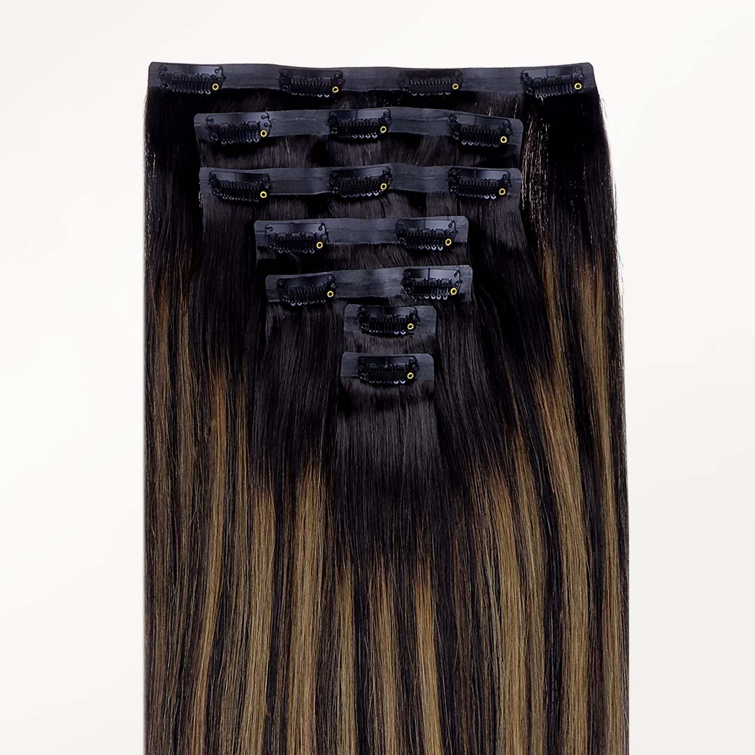 Natural Black Balayage (1B/6/1B) Seamless Clip-Ins (130g-150g) – 100% Remy Human Hair by GOO GOO Hair.