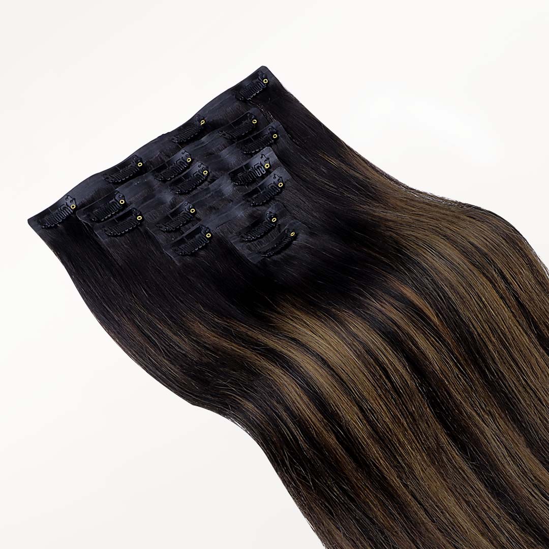 Natural Black Balayage (1B/6/1B) Seamless Clip-Ins (130g-150g) – 100% Remy Human Hair by GOO GOO Hair.