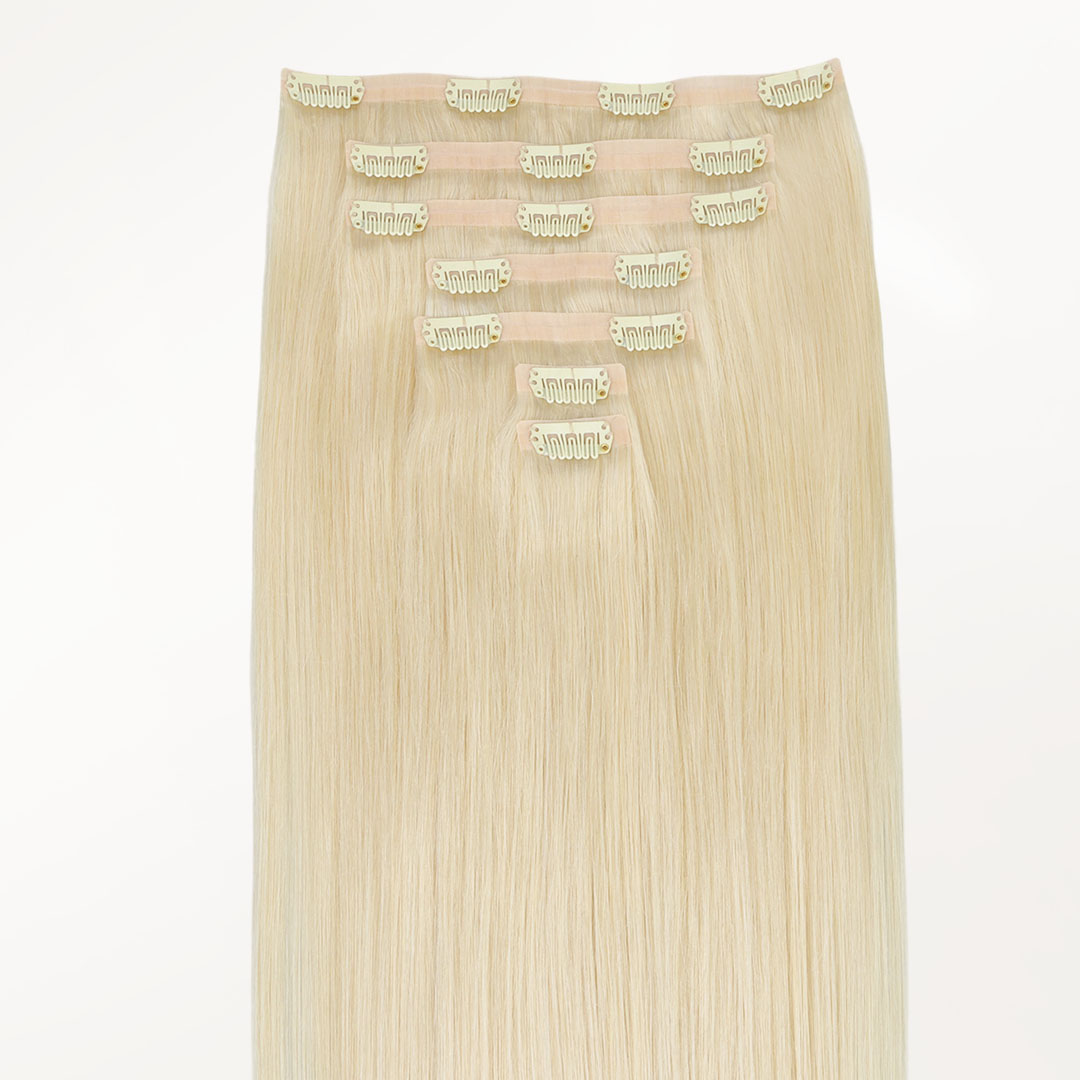 Platinum Blonde (60A) Seamless Clip-Ins (130g-150g) – 100% Remy Human Hair by GOO GOO Hair.
