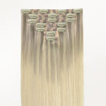 Platinum Blonde Balayage (17/22/60) Seamless Clip-Ins (130g-150g) – 100% Remy Human Hair by GOO GOO Hair.
