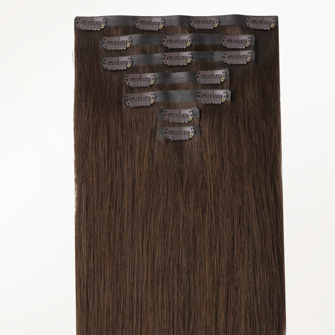 Chocolate Brown (4A) Seamless Clip-Ins (130g-160g) – 100% Remy Human Hair by GOO GOO Hair.