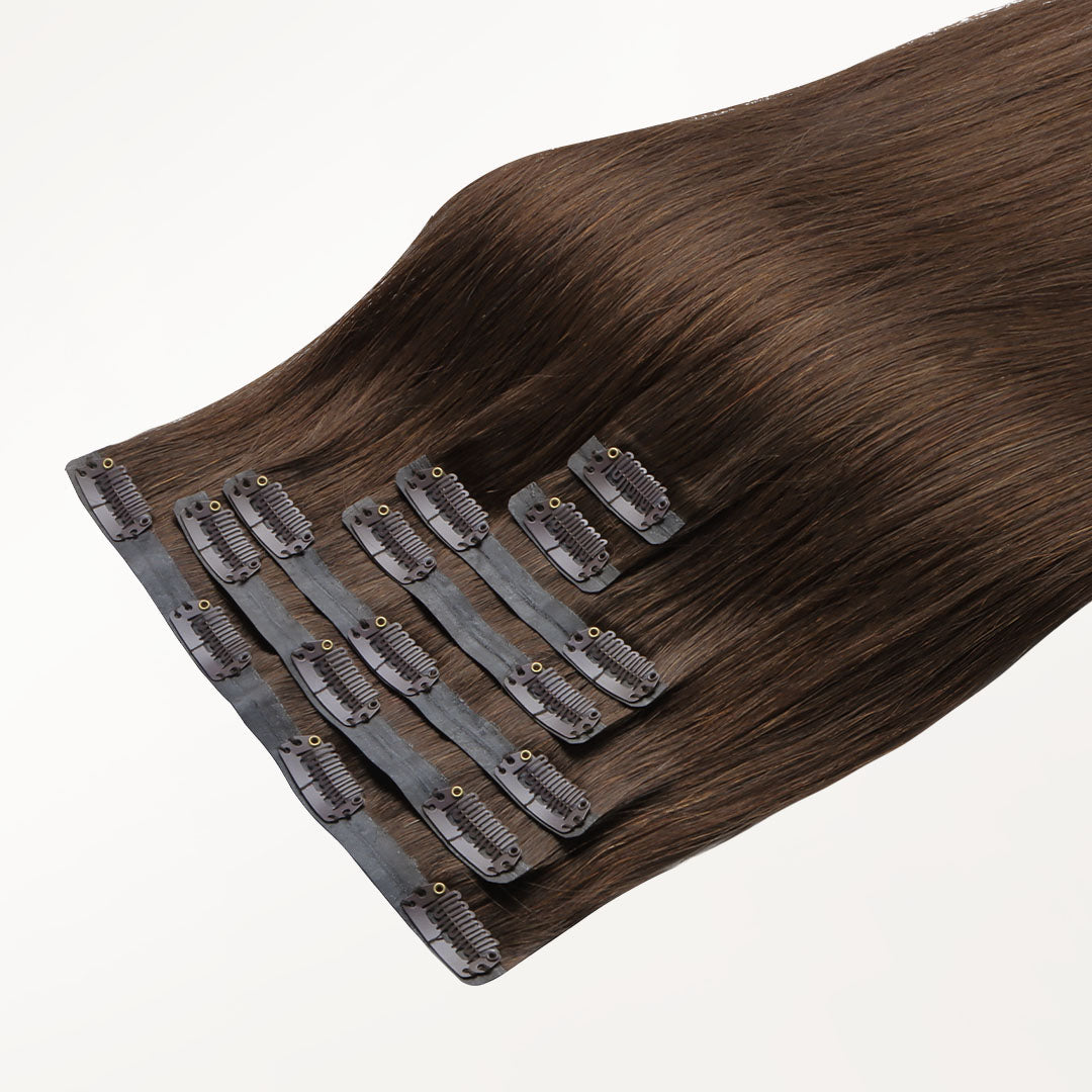 Chocolate Brown (4A) Seamless Clip-Ins (130g-160g) – 100% Remy Human Hair by GOO GOO Hair.