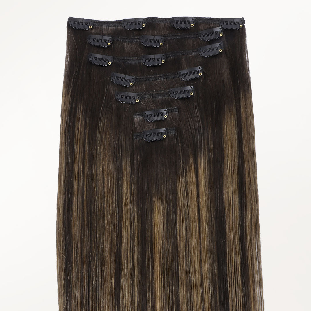 Dark Brown Balayage (2/6/2) Classic Clip-Ins (150g-170g) – 100% Remy Human Hair by GOO GOO Hair.