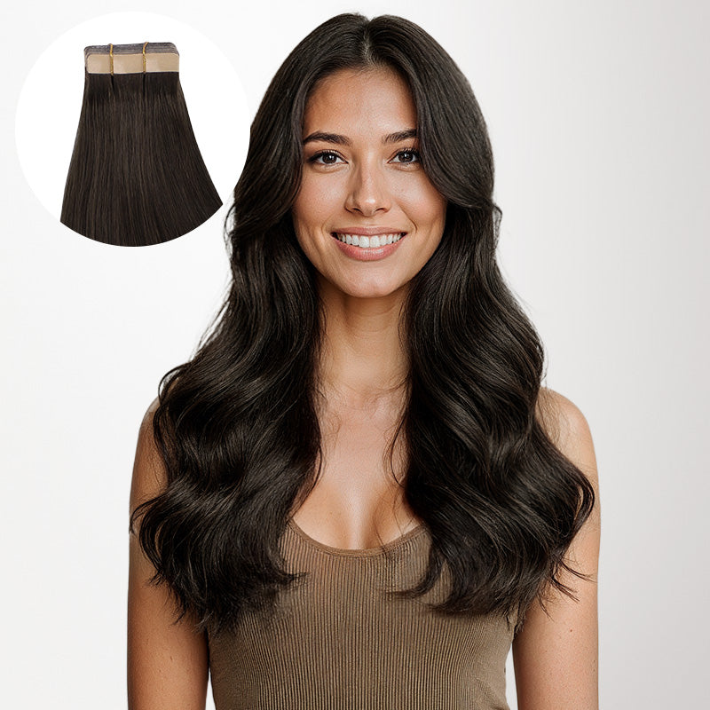 Dark Brown (2) Tape-Ins Set | 100% Remy Human Hair  display picture 2