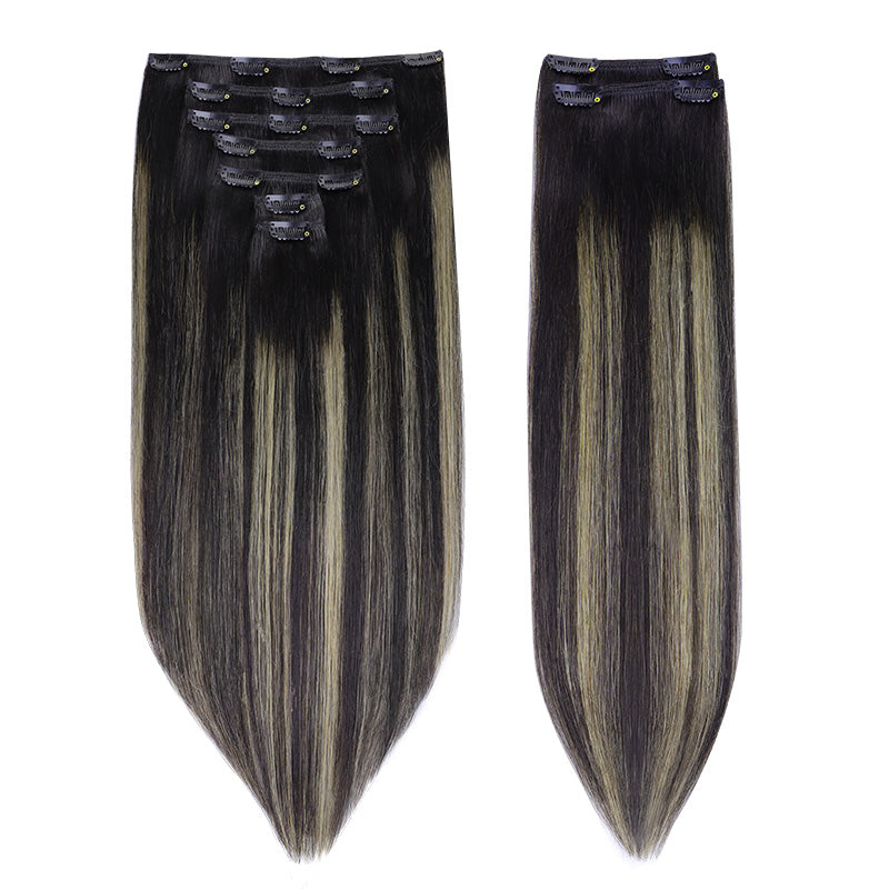 Black to Light Blonde Balayage (1B/16/1B) Classic Clip-Ins (150g-170g) – 100% Remy Human Hair.