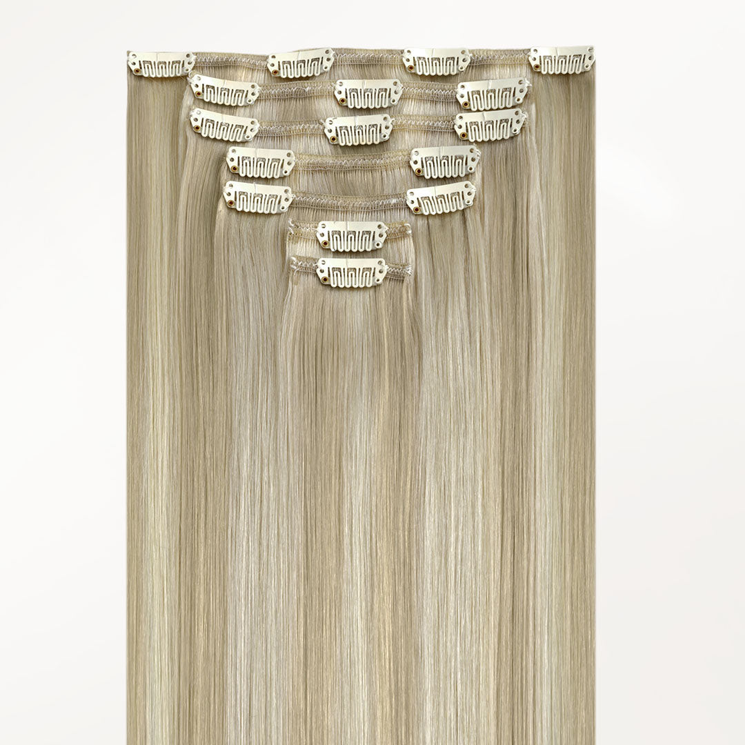Ash Blonde Highlights (17A/60A) Classic Clip-Ins (120g-150g) – 100% Remy Human Hair by GOO GOO Hair.