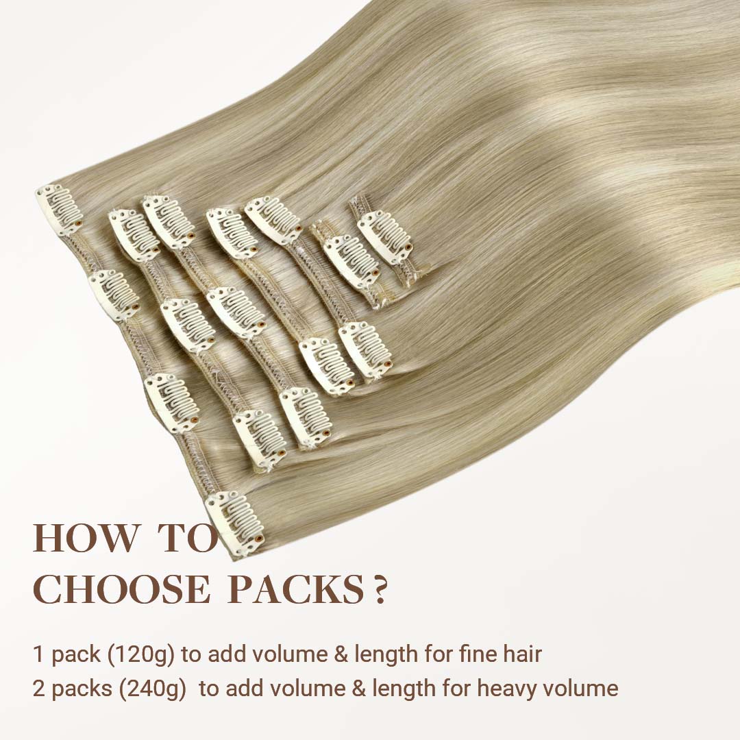 Ash Blonde Highlights (17A/60A) Classic Clip-Ins (120g-150g) – 100% Remy Human Hair by GOO GOO Hair.