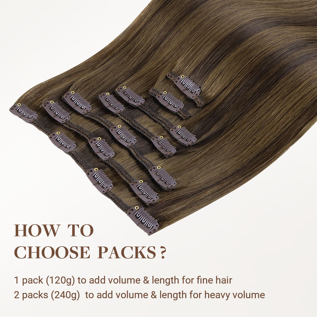 Brown Sugar Swirl Highlights (2C/4E/6C) Classic Clip-Ins (120g-130g) – 100% Remy Human Hair.