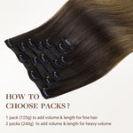 Chocolate Dip Color Melt (1D/2C/4E) Classic Clip-Ins (120g) – 100% Remy Human Hair.