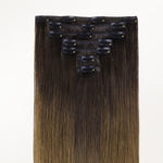 Chocolate Dip Color Melt (1D/2C/4E) Classic Clip-Ins (120g) – 100% Remy Human Hair.