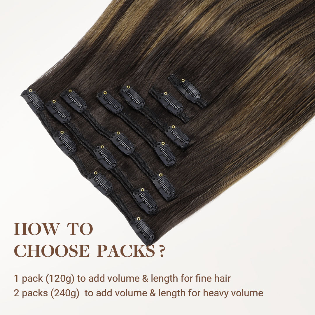 Dark Brown Balayage (2/6/2) Classic Clip-Ins (120g-150g) – 100% Remy Human Hair by GOO GOO Hair.