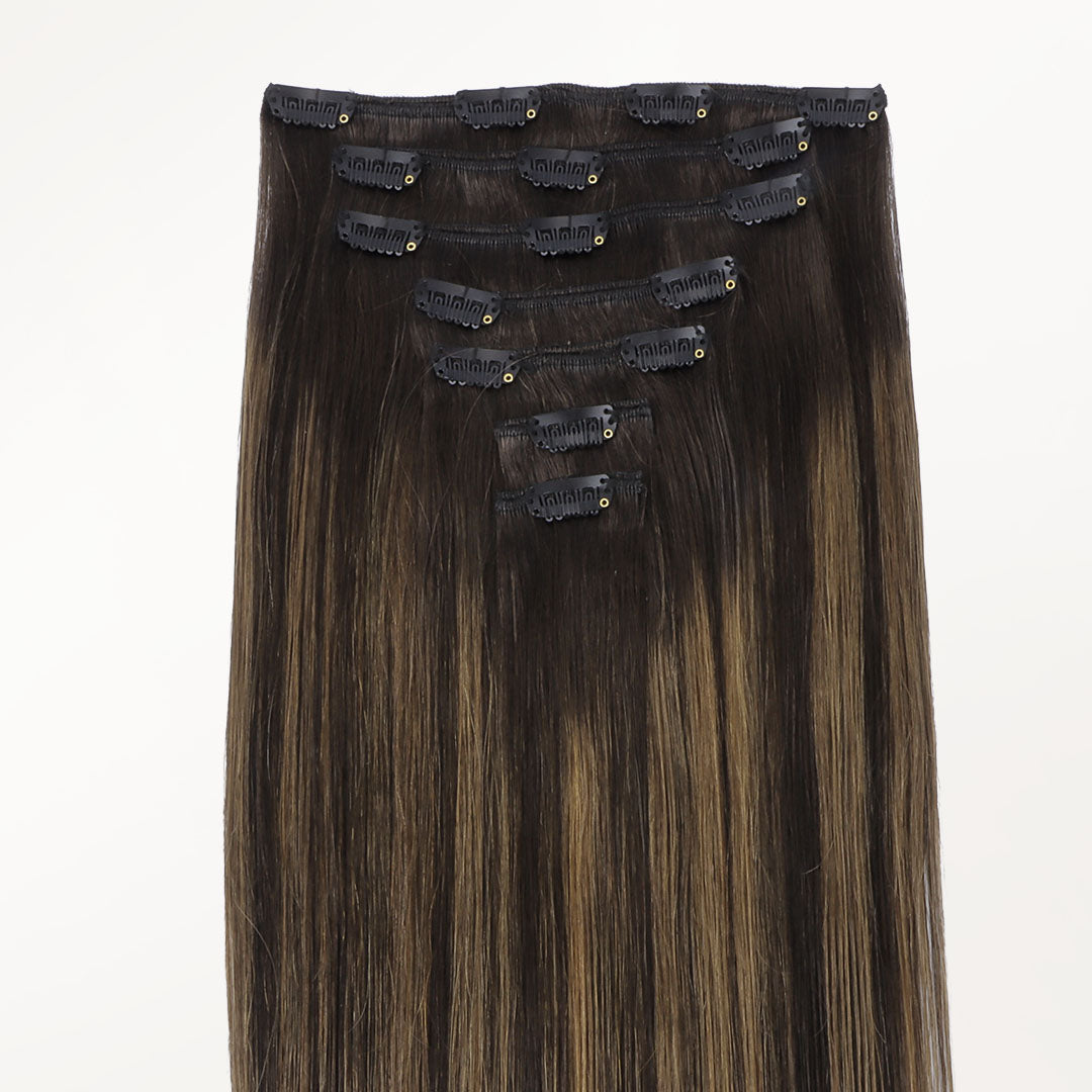 Dark Brown Balayage (2/6/2) Classic Clip-Ins (120g-150g) – 100% Remy Human Hair by GOO GOO Hair.