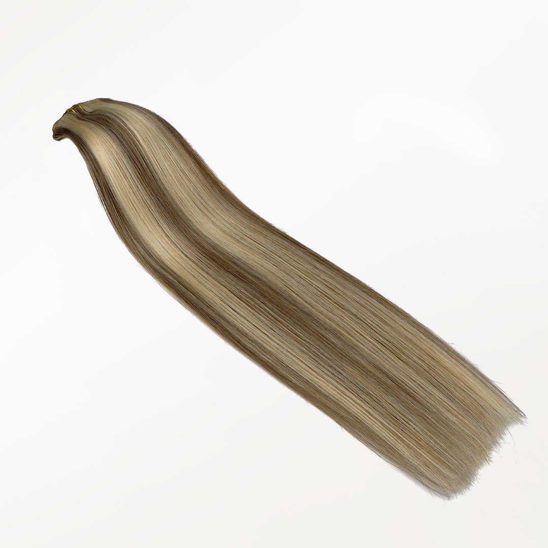 Golden Blonde Highlights (8/22) Classic Clip-Ins (120g-150g) – 100% Remy Human Hair by GOO GOO Hair.
