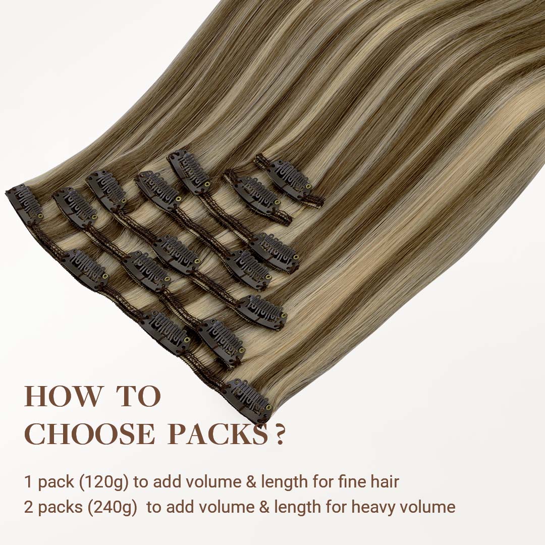 Golden Blonde Highlights (8/22) Classic Clip-Ins (120g-150g) – 100% Remy Human Hair by GOO GOO Hair.