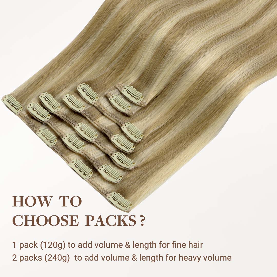 Light Blonde Highlights (16/22A) Classic Clip-Ins (120g-150g) – 100% Remy Human Hair by GOO GOO Hair.