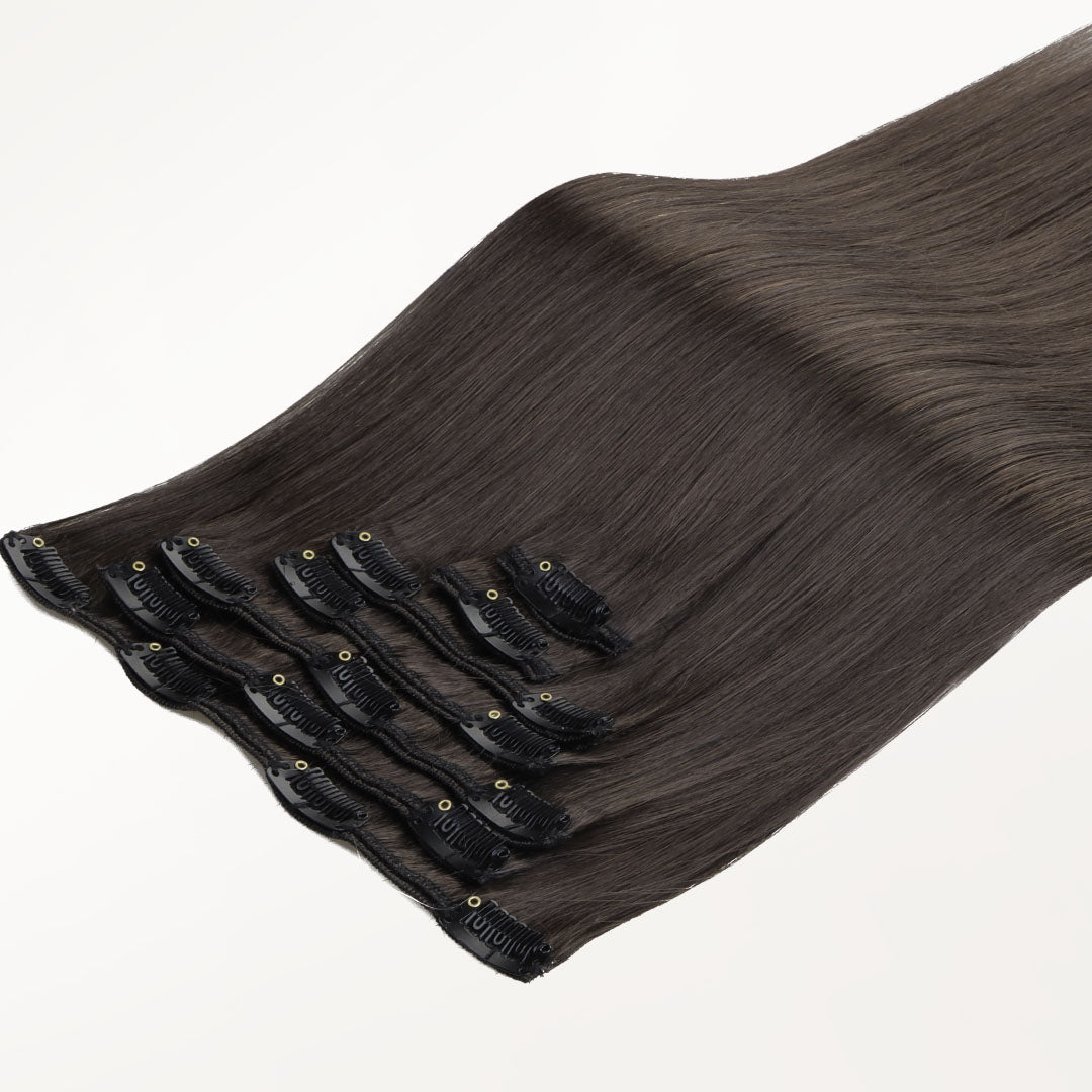 Mocha Brown (1C) Classic Clip-Ins (120g-130g) – 100% Remy Human Hair.