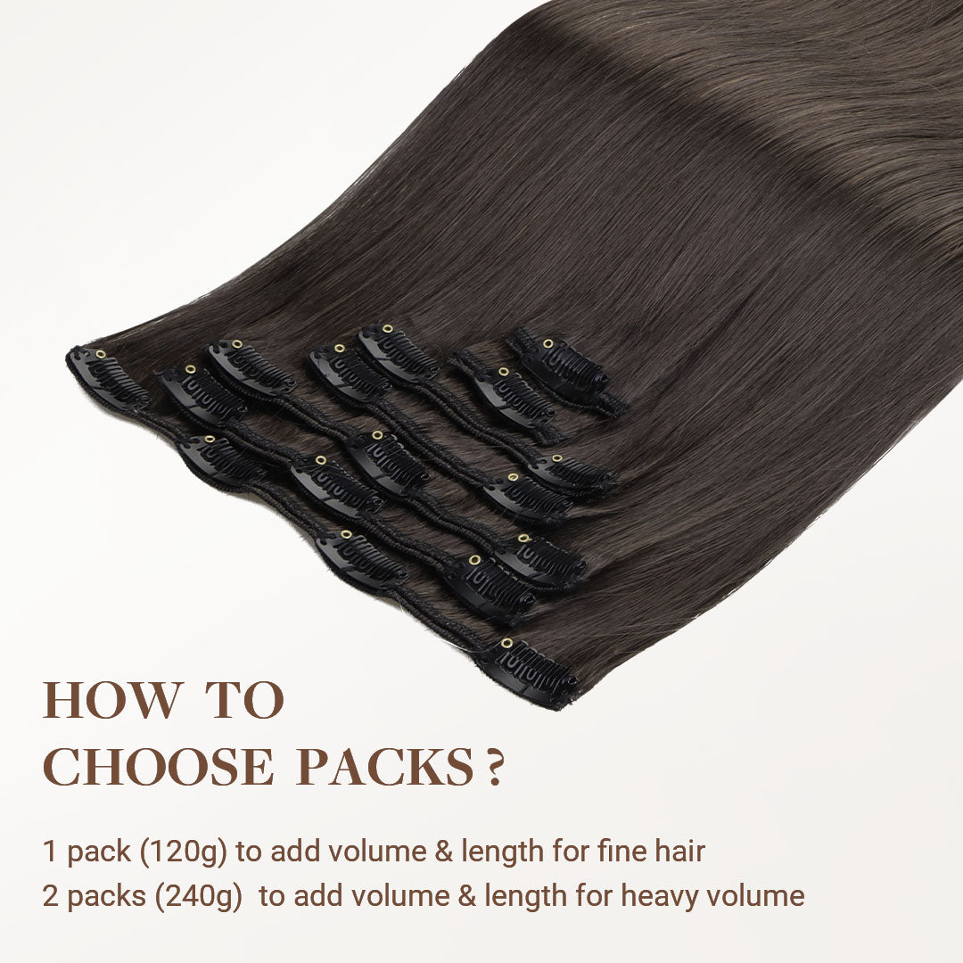 Mocha Brown (1C) Classic Clip-Ins (120g-130g) – 100% Remy Human Hair.