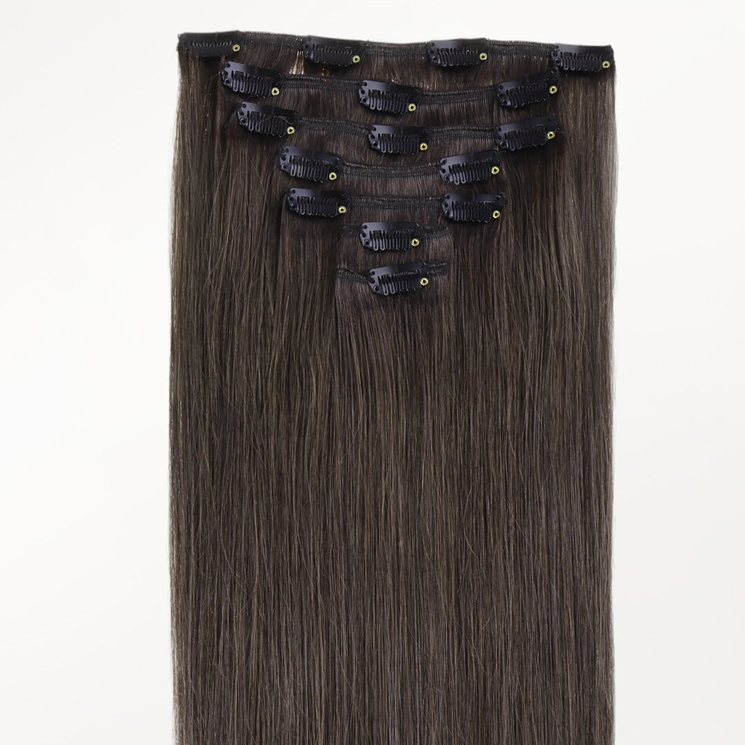 Mocha Brown (1C) Classic Clip-Ins (120g-130g) – 100% Remy Human Hair.