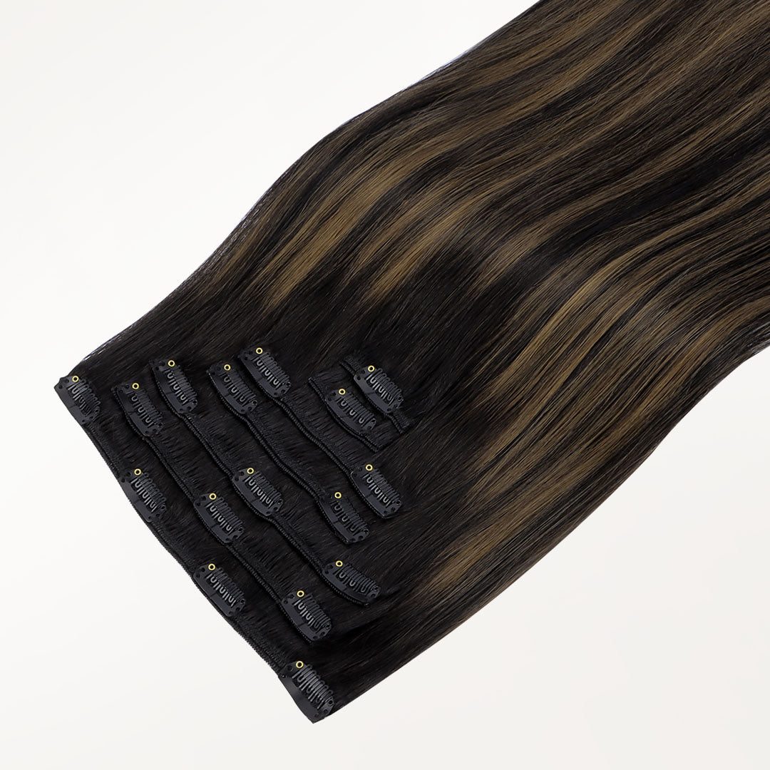 Natural Black Balayage (1B/6/1B) Classic Clip-Ins (120g-150g) – 100% Remy Human Hair by GOO GOO Hair.
