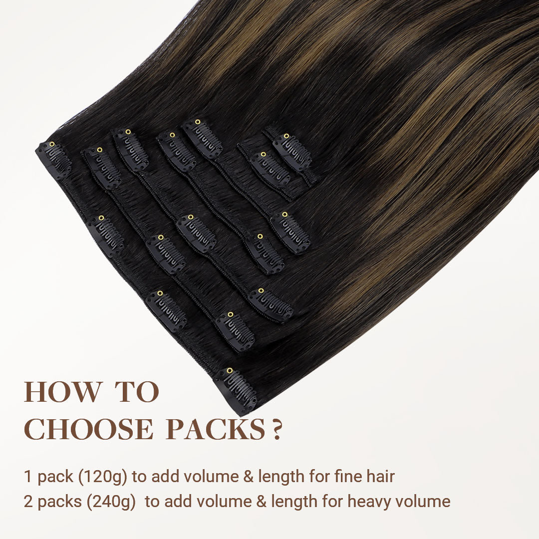 Natural Black Balayage (1B/6/1B) Classic Clip-Ins (120g-150g) – 100% Remy Human Hair by GOO GOO Hair.