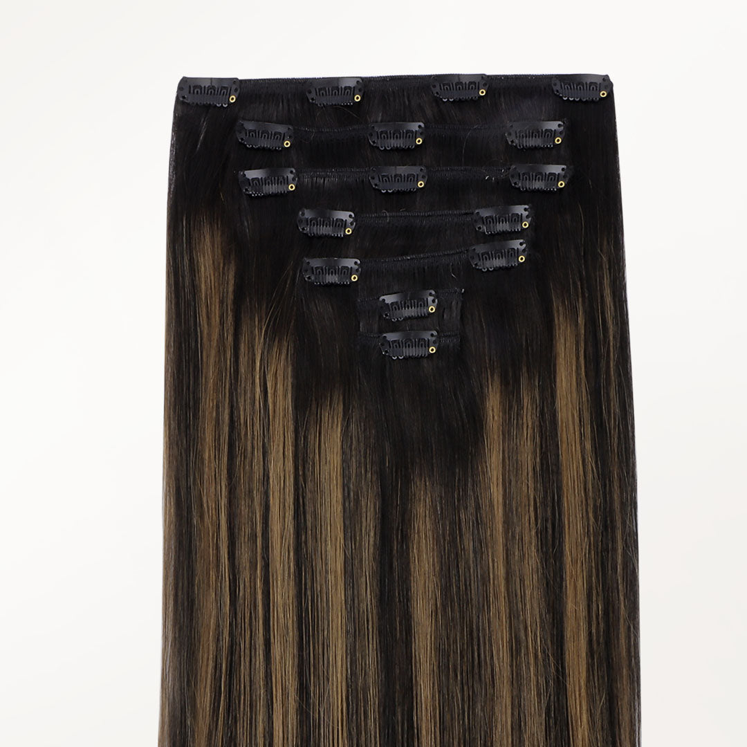Natural Black Balayage (1B/6/1B) Classic Clip-Ins (120g-150g) – 100% Remy Human Hair by GOO GOO Hair.