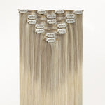 Platinum Blonde Balayage (17/22/60) Classic Clip-Ins (120g-150g) – 100% Remy Human Hair by GOO GOO Hair.