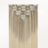 Platinum Blonde Balayage (17/22/60) Classic Clip-Ins (120g-150g) – 100% Remy Human Hair by GOO GOO Hair.