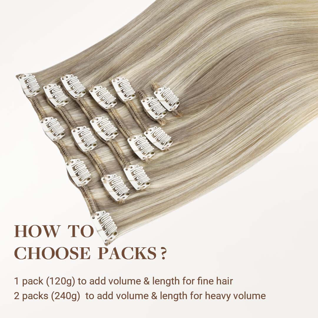 Platinum Blonde Balayage (17/22/60) Classic Clip-Ins (120g-150g) – 100% Remy Human Hair by GOO GOO Hair.