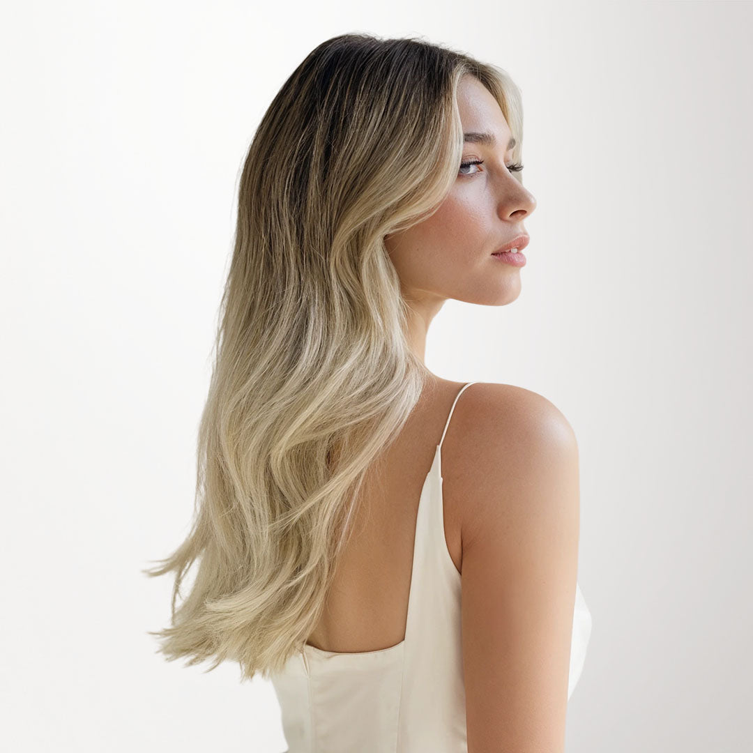 Platinum Blonde Balayage (17/22/60) Classic Clip-Ins (120g-150g) – 100% Remy Human Hair by GOO GOO Hair.