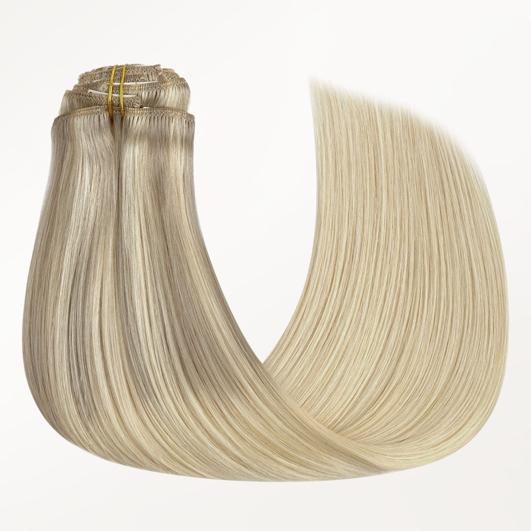 Platinum Blonde Balayage (17/22/60) Classic Clip-Ins (120g-150g) – 100% Remy Human Hair by GOO GOO Hair.