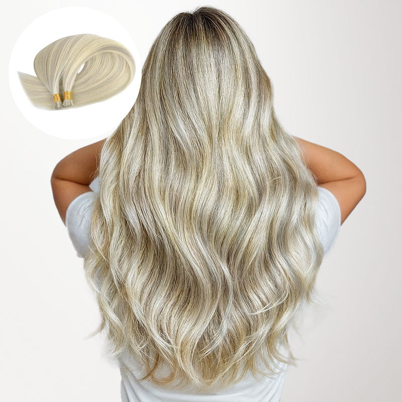 Ash Blonde Highlights (17A/60A) I-Tip Hair Extensions 50g – 100% Remy Human Hair.