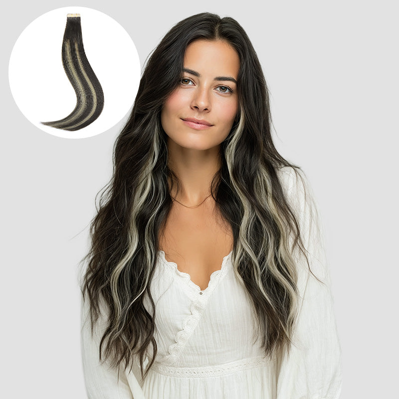 Black to Light Blonde Balayage (1B/16/1B) Tape-Ins 50g – 100% Remy Human Hair.